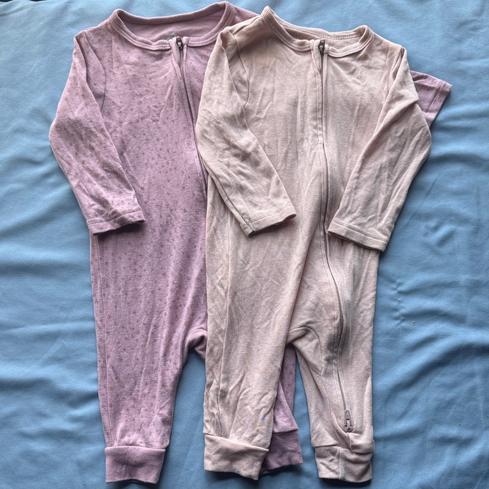 cloud island Two-Pack Zippered Footed One-Pieces in Dusty Rose and Light Pink
